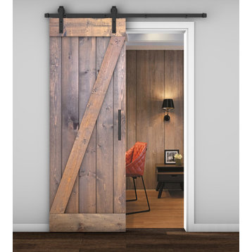 Solid Wood Barn Door, Made in USA, Hardware Kit, DIY, Brown, 30x84"