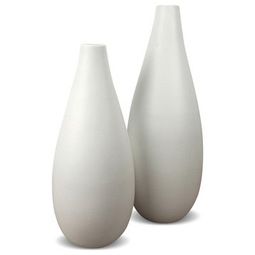 Drop Slim Short Ceramic Vase in White Matte 15.7"H
