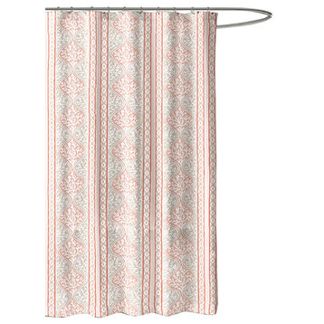 Beach Coral Geometric Stripe Shower Curtain, Pink, Gray, White