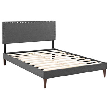 Modway Phoebe Queen Fabric Platform Bed With Squared Tapered Legs, Gray