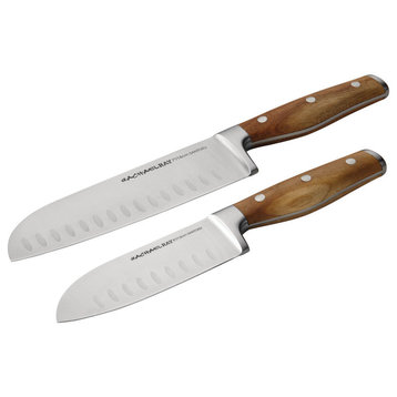 Cucina Cutlery 2-Piece  Stainless Steel Santoku Knife Set, Acacia Handles