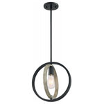 Satco Products Inc - Augusta 1-Light Mini Pendant Black With Gray Wood Finish - The Augusta one-light mini-pendant sports a spherical shape and combination of black metal and gray wood finish lends to a transitional ambiance. The clean lines and simple lamp style complement many decor styles, including the rustic, modern farmhouse, and industrial designs.  The sturdy steel construction and replaceable light source are additional benefits of this fixture.