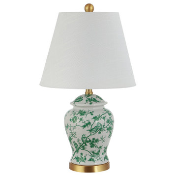 Penelope 22" Chinoiserie Classic LED Table Lamp, Green/White