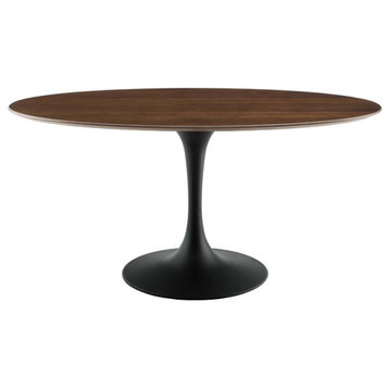 Modway Lippa 60" Oval Veneer and MDF Dining Table in Black/Walnut