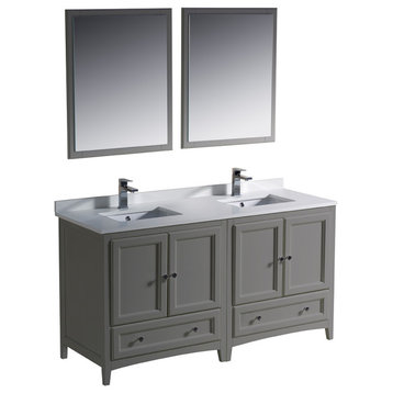 Fresca Oxford 60" Gray Traditional Double Sink Bathroom Vanity