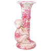 Porcelain Pink and White Monkey Candle Stick Holder 10.5"