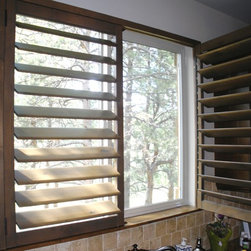 Custom Frame and Custom Color Knotty Alder Shutters - Interior Shutters