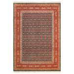 Bareens Designer Rugs - Pak Persian Lesli Green/Rust Wool Rug 8'2'' x 10'3'' - Designed with mesmerizing intricacy and gorgeous color palette, this hand-knotted masterpiece demonstrates the beauty and electrifying thrill of Pak Persian art. These meticulously hand-knotted Pak-Persian rug is made with pure wool and features breathtaking traditional, transitional, and tribal designs in bold luxurious color pallets. Known for their intricate designs these rugs are a reproduction of Persian rugs, made in Pakistan with unique Mughal designs. Made by master weavers using the same Persian texture, design and dying technique, we wanted to produce the most significant manifestation of Persian art, life, and culture. This rug is most famous for its exceptional quality, incredible designs, patterns, and vibrant rich color. Pak-Persian rugs made with Persian weave with high knot counts, which enables the high intricacy and detail found in the patterns are also referred to as "State of art", each color adds a rich beautiful detail in the artwork of this rug. The design, color, and beautiful chromatic composition with a vibrant sheen with intricate designs, exude beauty, elegance, and quality make this rug a masterpiece of its own.