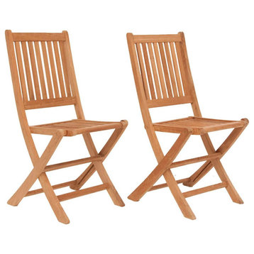 2 Pack Outdoor Dining Chair, Folding Design With Slatted Back and Seat, Teak
