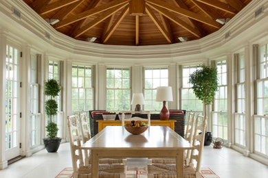 This is an example of an expansive transitional sunroom in Other with ceramic floors and white floor.
