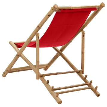 Vidaxl Deck Chair Bamboo and Canvas Red