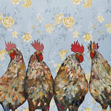 "Roosters, Floral" Canvas Wall Art by Eli Halpin, 48"x48"