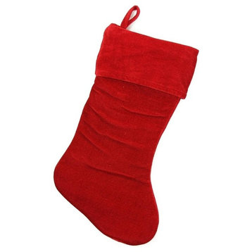 18" Traditional Solid Velvety Christmas Stocking, Red