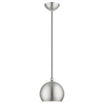 Livex Lighting - Stockton 1 Light Brushed Nickel With Polished Chrome Accents Globe Mini Pendant - Featuring a clean and crisp modern look, the Stockton one light mini pendant makes a contemporary statement with the smooth cone shape of its brushed nickel finish exterior.  A gleaming shiny white finish on the interior of the metal shade and polished chrome finish accents bring a refined touch of style. It will look perfect above a kitchen counter.