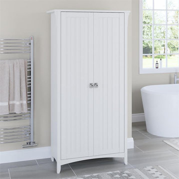 Salinas Bathroom Storage Cabinet with Doors in White/Shiplap - Engineered Wood