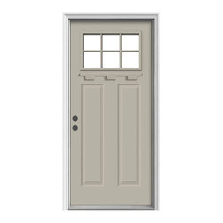 Jeld-Wen 6-Lite Craftsman Painted Steel Entry Door with Brickmold and Shelf - Front Doors