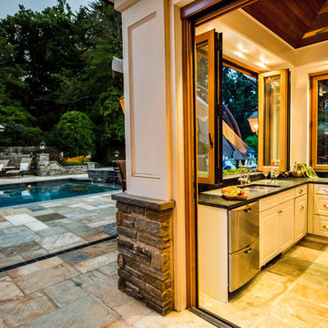 Variegated flagstone on the patio and in the pool houses