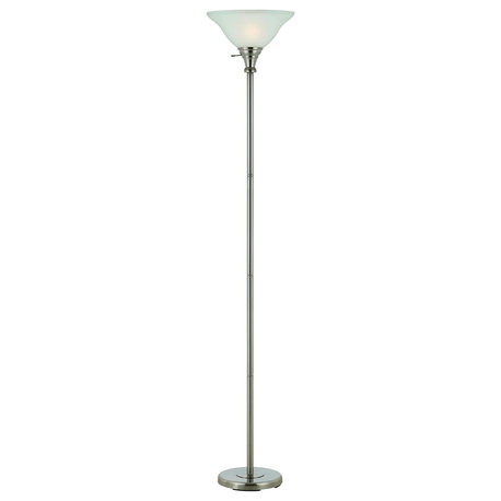 71" Nickel Torchiere Floor Lamp With Clear Frosted Glass Dome Shade