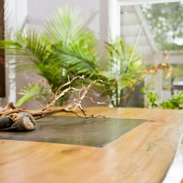 Live Edge Wood Slab Dining Table with Faceted Metal Base