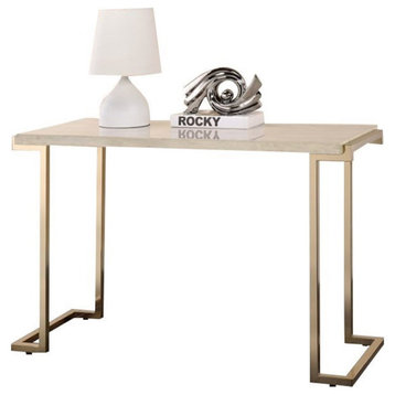 Bowery Hill Console Table in Faux Marble and Champagne
