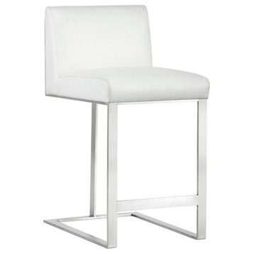 Dean Counter Stool, White Leather