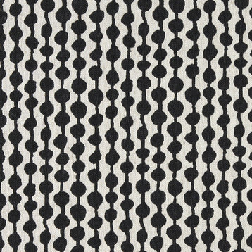 Midnight and Off White Circle Striped Linen Look Upholstery Fabric By The Yard