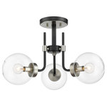 Z-LITE - Z-LITE 477-3SF-MB-BN 3 Light Semi Flush Mount, Matte Black + Brushed Nickel - Z-LITE 477-3SF-MB-BN 3 Light Semi Flush Mount,Matte Black + Brushed Nickel The Parsons collection of mid-century modern inspired fixtures, blended with contemporary design are finished in black with brushed nickel accents and clear glass, or black with brass accents and matte opal glass. With a multitude of shapes and sizes, and two finish options, the Parsons collection is on trend with today�s designs.Style: Modern, Transitional, Mid-century, RetroFrame Finish: Matte Black + Brushed NickelCollection: ParsonsShade Finish/Color: ClearFrame Material: SteelShade Material: GlassActual Weight(lbs): 5Dimension(in): 22(W) x 14(H)Bulb: (3)60W Candelabra Base(Not Included),DimmableUL Classification: CUL/cETLuUL Application: Damp