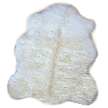 Premium Faux Fur Sheepskin Accent Rug, Off White, 5'x7'