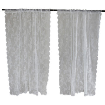 DII White Flower Blossom Lace Window Curtain, Set of 2