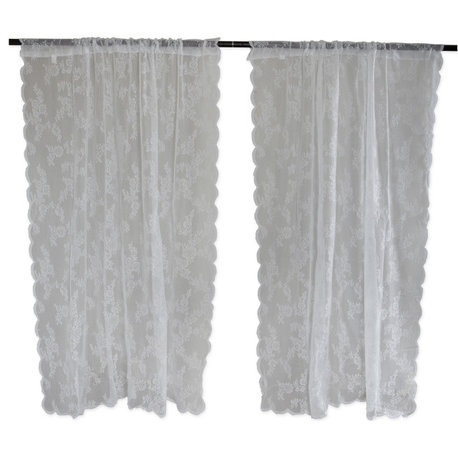 DII White Flower Blossom Lace Window Curtain  (Set of 2)