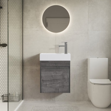 18" Float Mounting Bathroom Vanity With Ceramic Sink, Soft Close Door, Gray