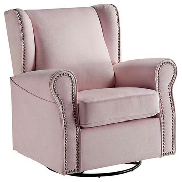 Acme Tamaki Swivel Chair With Glider Pink Fabric