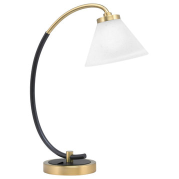 1-Light Desk Lamp, Matte Black/New Age Brass Finish, 7" White Muslin Glass
