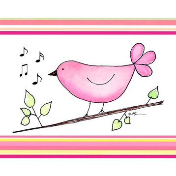 Song Bird - Pink with Pink Strips, Ready To Hang Canvas Kid's Wall Decor, 20 X 2