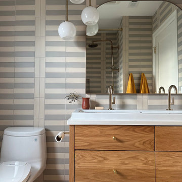 Ivory and Dolomite Striped Bathroom