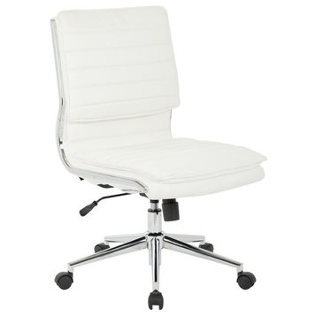 Armless Mid Back Manager's Faux Leather Chair in White with Chrome Base