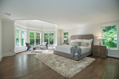 Design ideas for a transitional master bedroom in New York.
