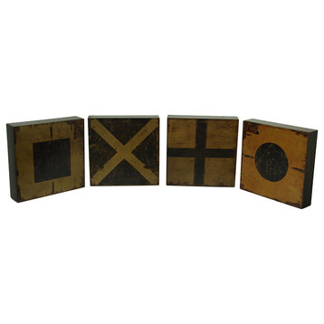 4 Pc. Nautical Flag Markers Decorative Wood Wall Plaque Set