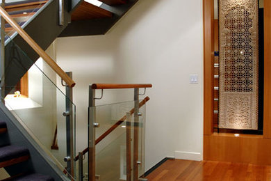 Inspiration for a contemporary staircase remodel in Calgary