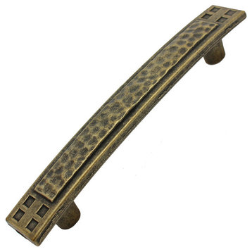 3-3/4" Center Hammered Mission Style Pull, Set of 10, Antique Brass