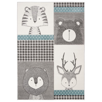 Safavieh Carousel Kids Area Rug, CRK188, Gray and Ivory, 5'3"x5'3" Square