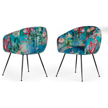Delanie Contemporary Floral Velvet Dining Chair, Set of 2