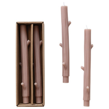 Unscented Tree Branch Taper Candles, Khaki, Set of 2