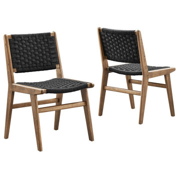 Saoirse Woven Rope Wood Dining Side Chair, Set of 2, Walnutt Black