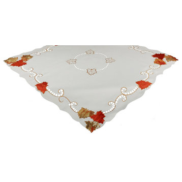 Scrolling Leaf Embroidered Cutwork Fall Table Topper 36"x36"