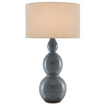 Currey & Company - Cymbeline Table Lamp - The Cymbeline Table Lamp has a triple-gourd shape with a surface that shines. The body of the lamp has a gray glazing that is stippled so delicately, it reads as one hue. The gray table lamp is topped with a natural linen shade.