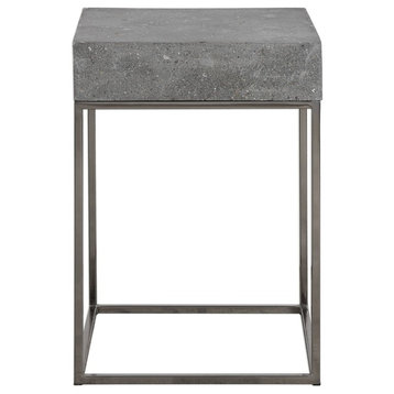 Silver Concrete Top Accent Table, End Open Square Gray