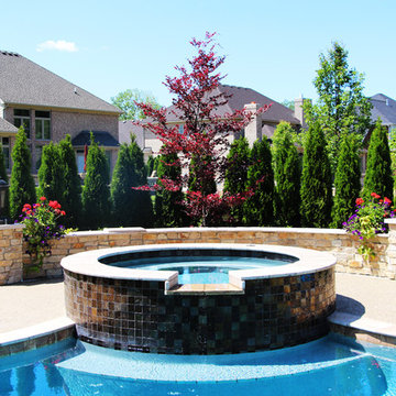 Hot tub and arborvitae