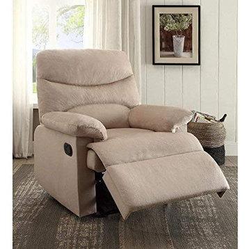 Contemporary Recliner, Padded Seat With Pillowed Arms & Knock Down Back, Beige