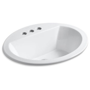 Kohler Bryant Oval Drop-In Bathroom Sink with 4" Centerset Faucet Holes, White